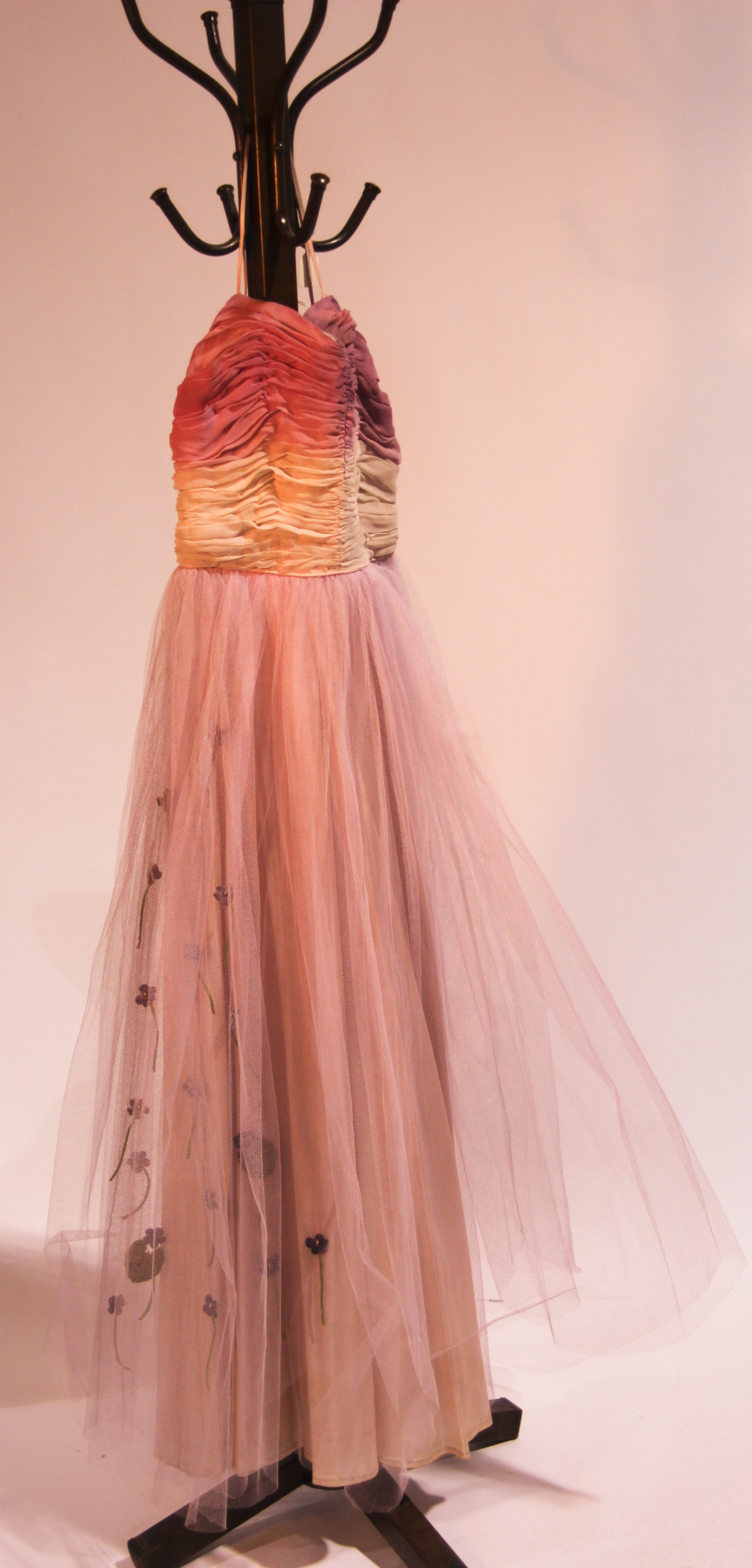 1950s Pink and Violet Empire Waist Prom Dress