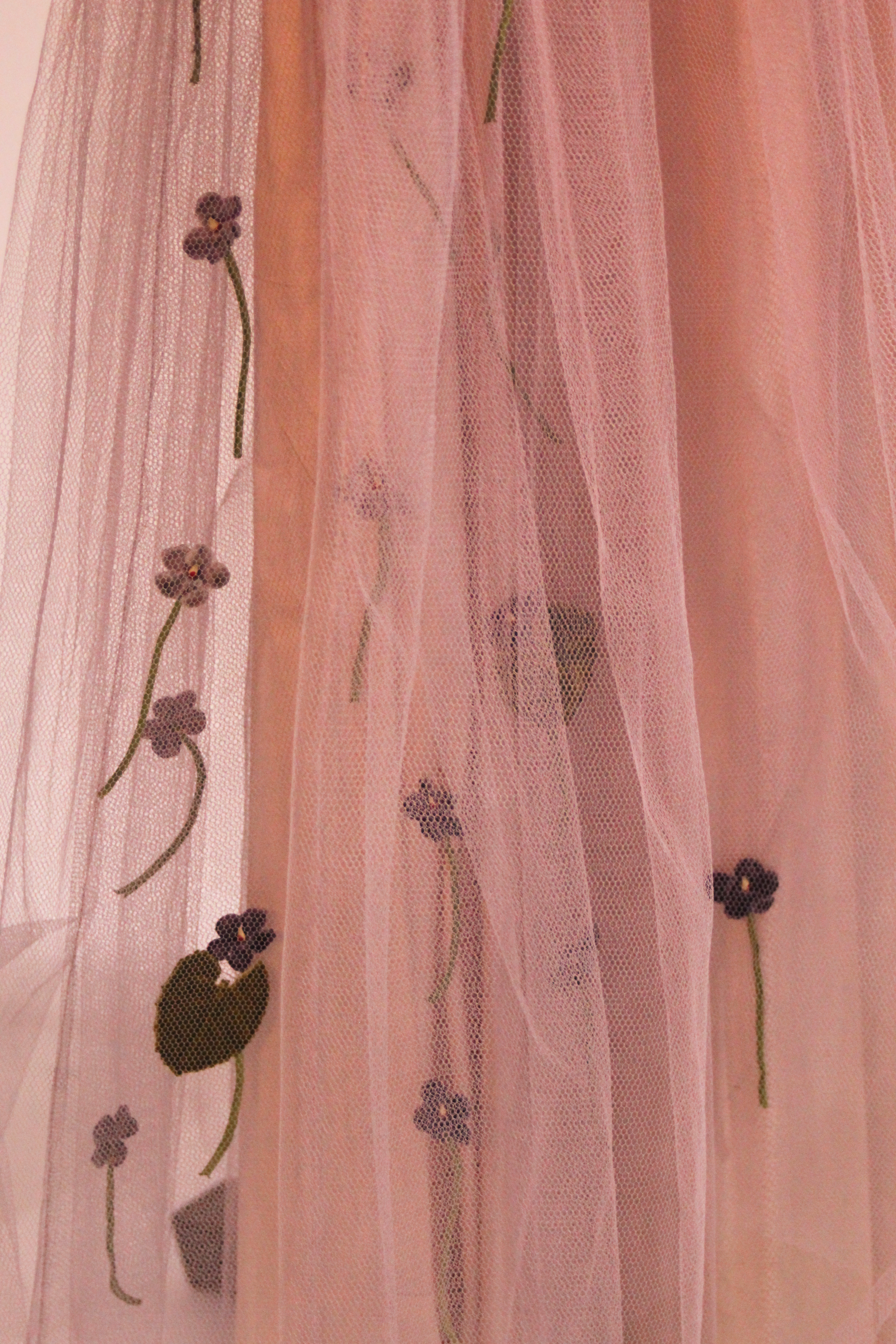 1950s Pink and Violet Empire Waist Prom Dress