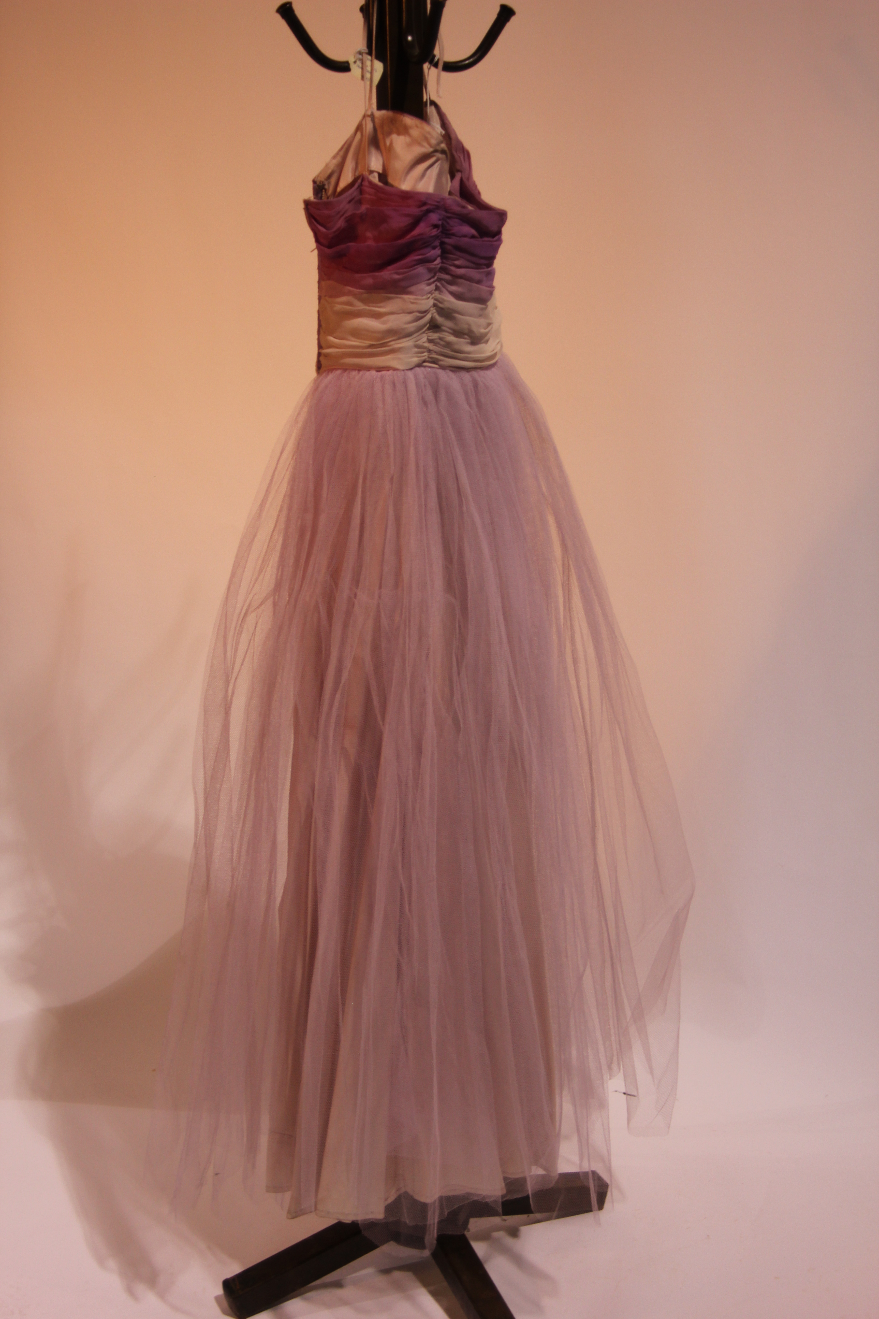 1950s Pink and Violet Empire Waist Prom Dress