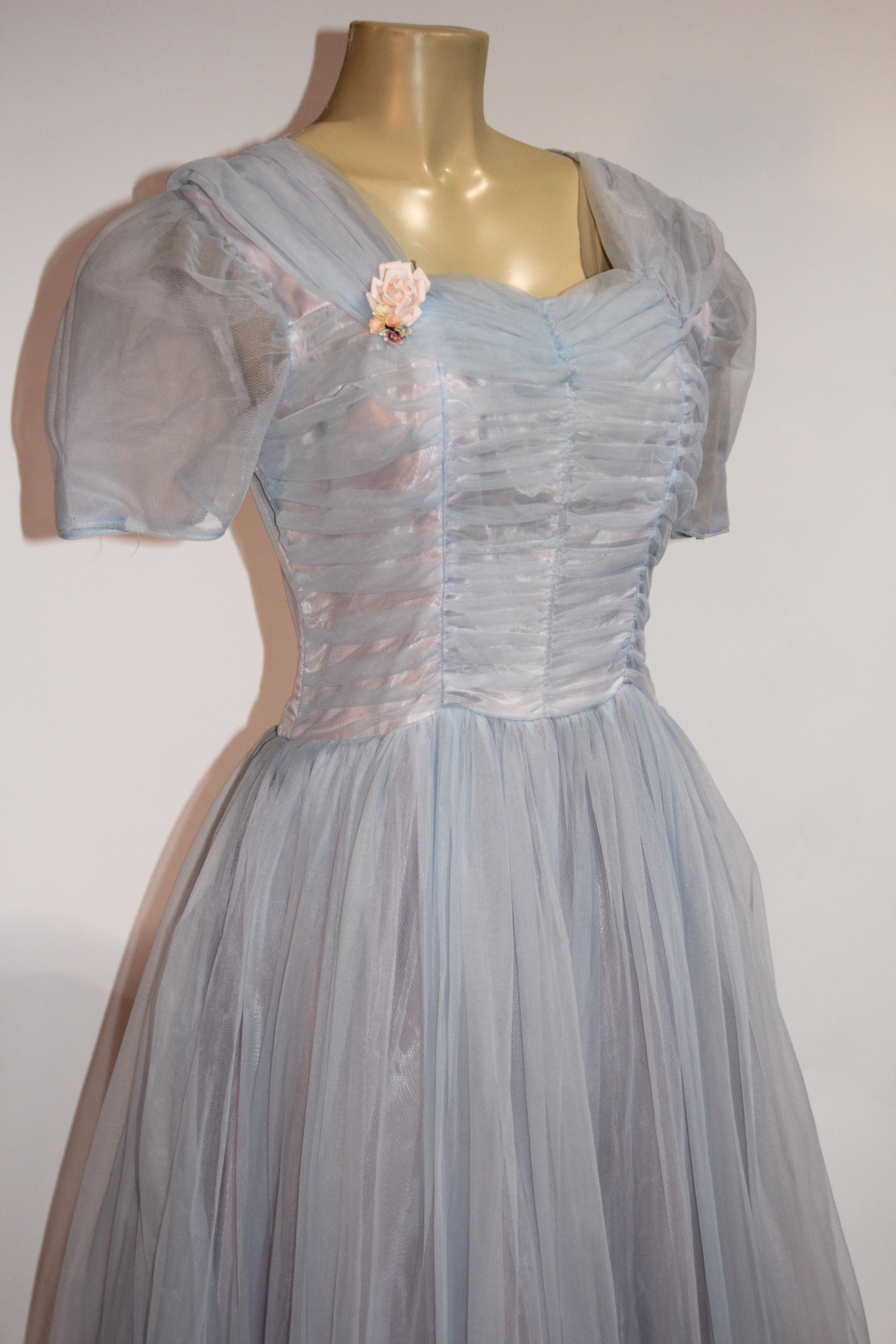 A Vintage 1950s Blue Layered Prom Gown 