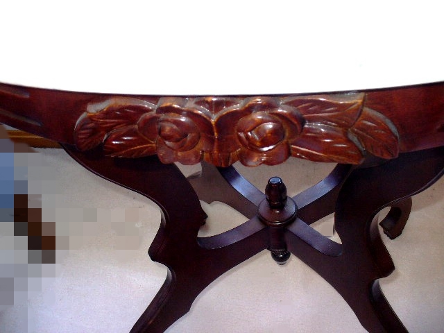 Marble Topped Oval Side Table with Mahogany Base and Legs