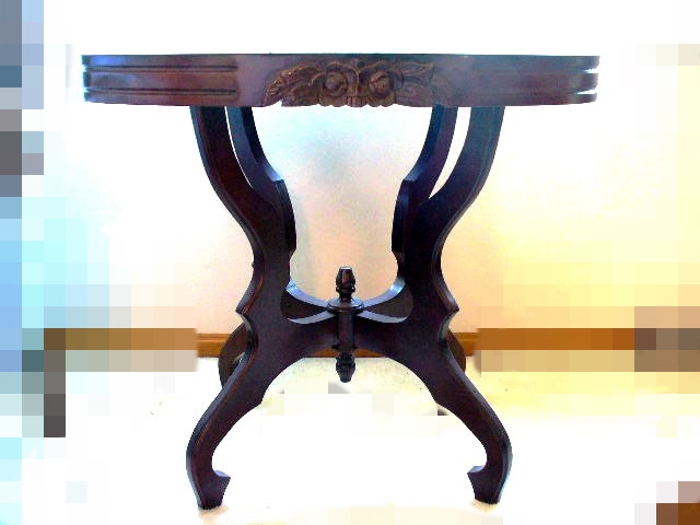 Marble Topped Oval Side Table with Mahogany Base and Legs