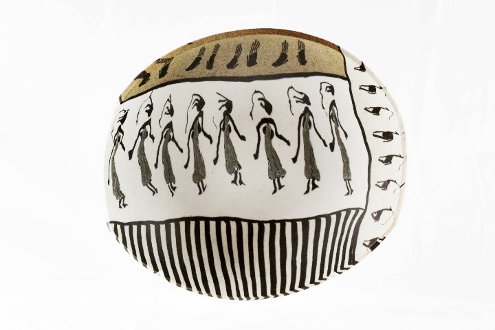 Buzzard Mtn. Rare Signed Colored Porcelain Ethnic Layered Bowl 