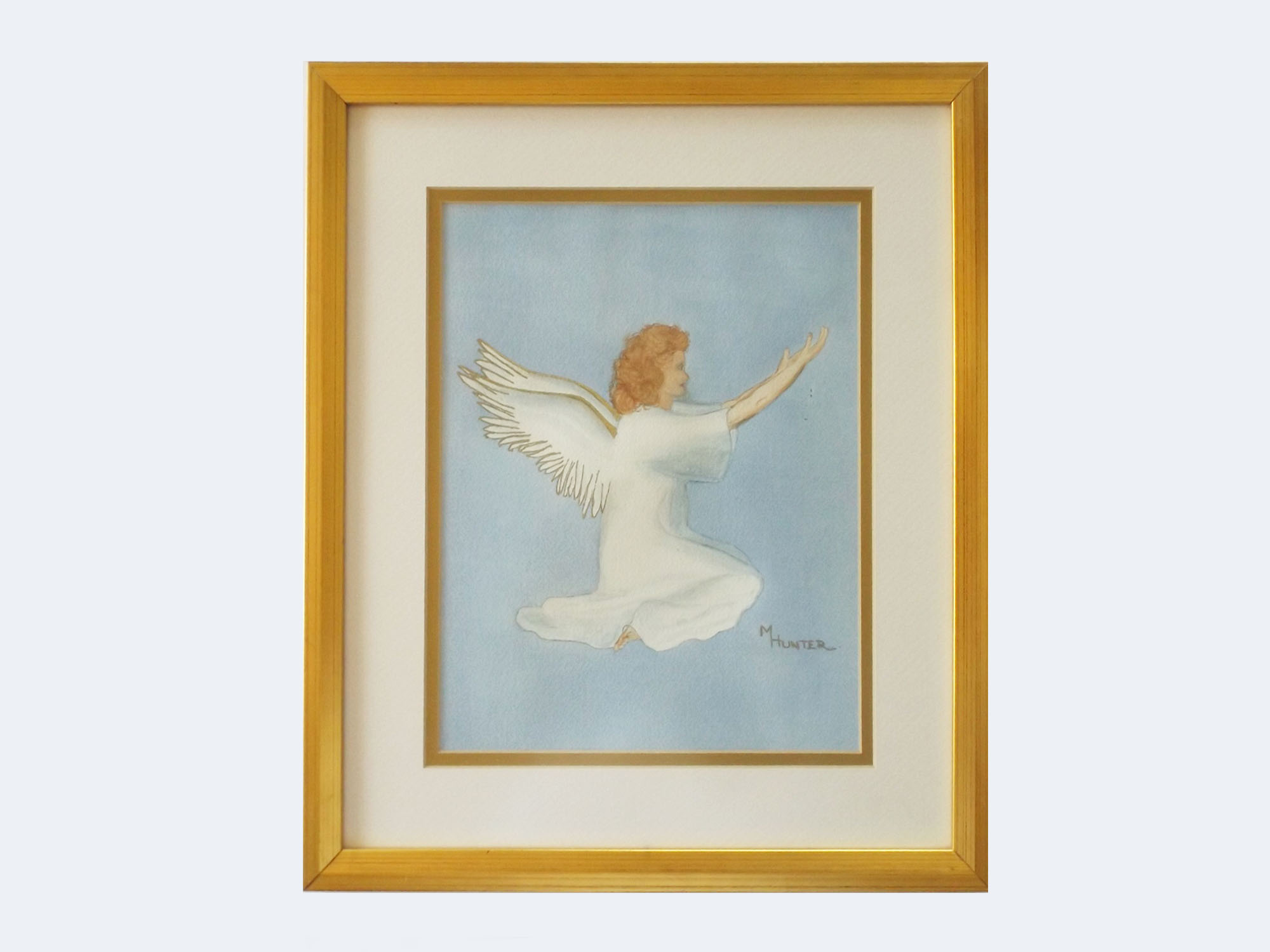 Original Folk Art Watercolor Painting of an Angel