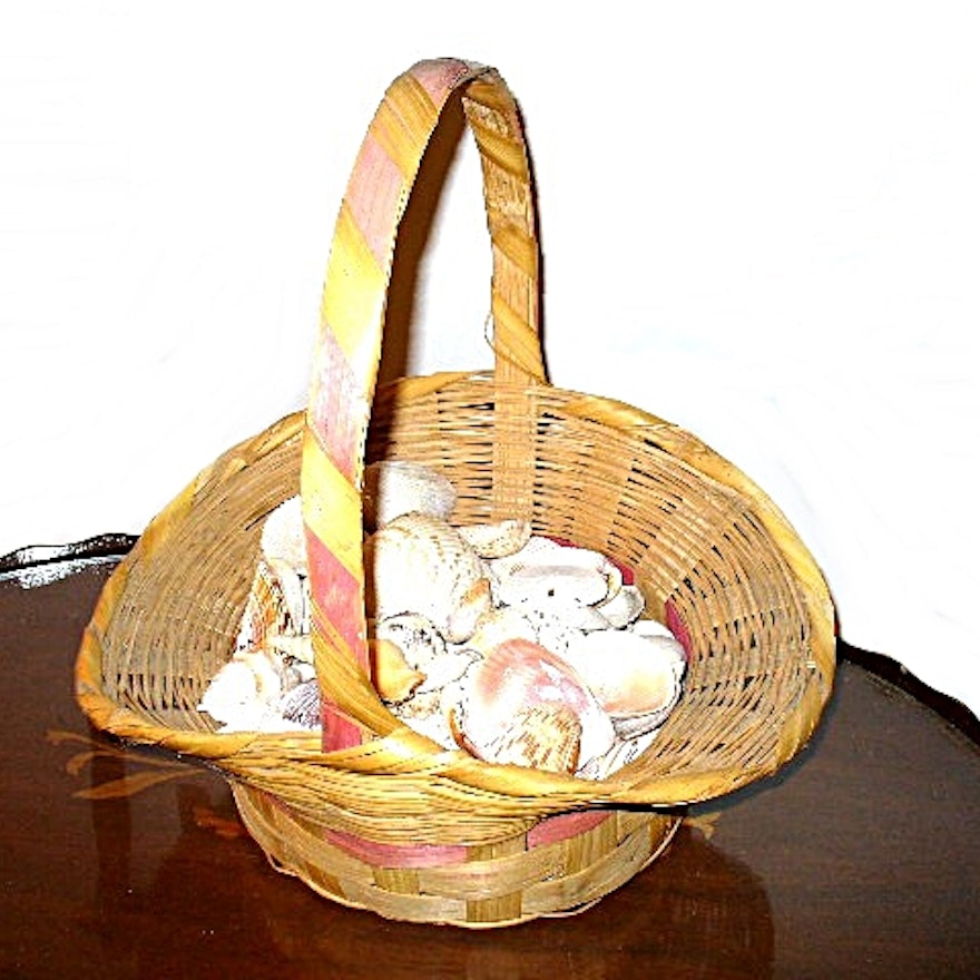 Wicker Basket of Assorted Seashells