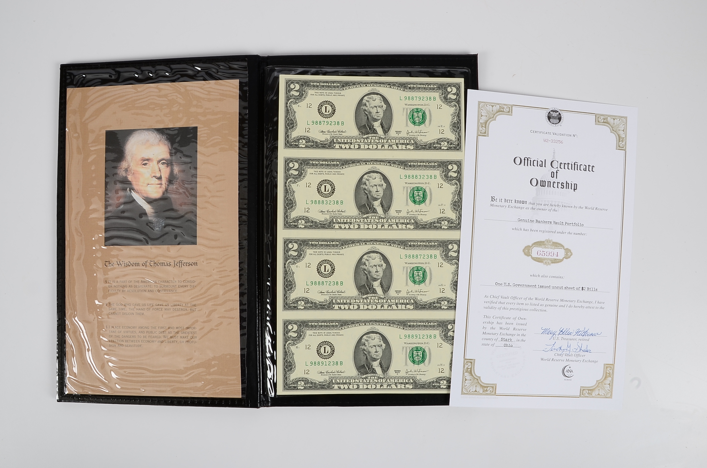 Uncut Two Dollar Bill Sheet