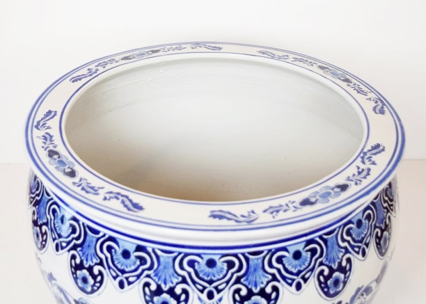 A Pair of Large Blue and White Ceramic Planters