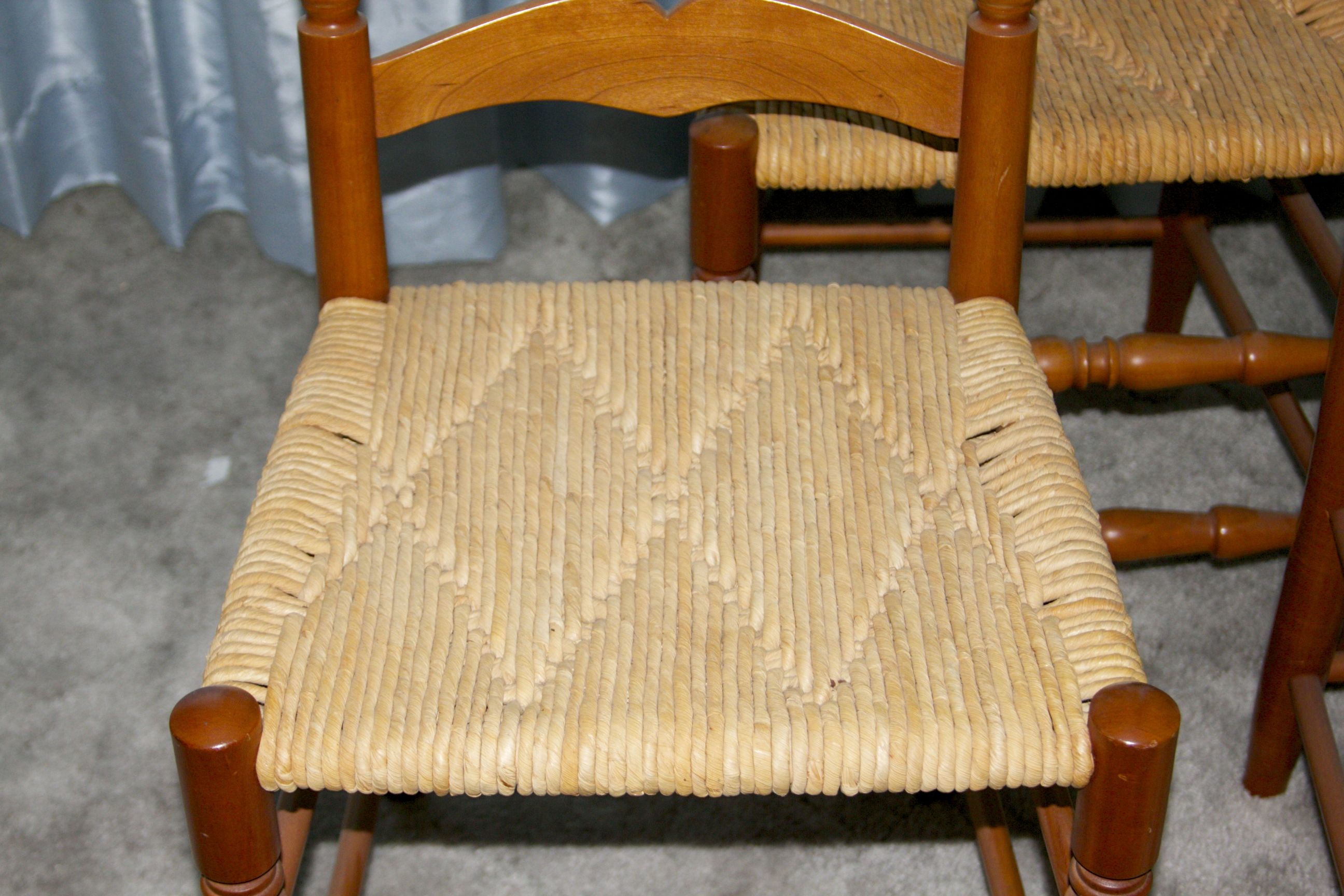 Natural Cherry Finish Ladder back Chairs With Woven Rush Seats