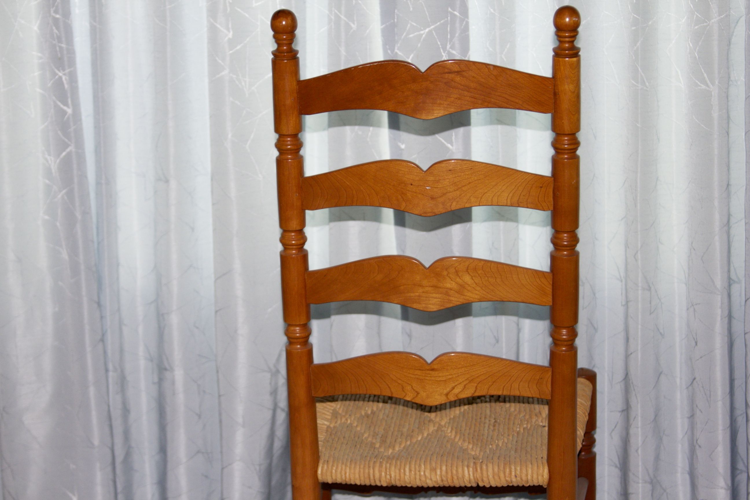 Natural Cherry Finish Ladder back Chairs With Woven Rush Seats