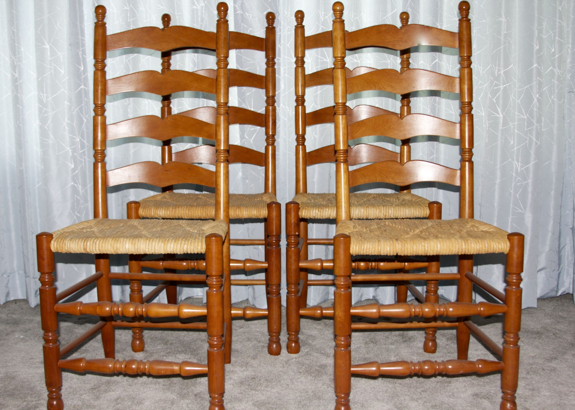 Natural Cherry Finish Ladder back Chairs With Woven Rush Seats