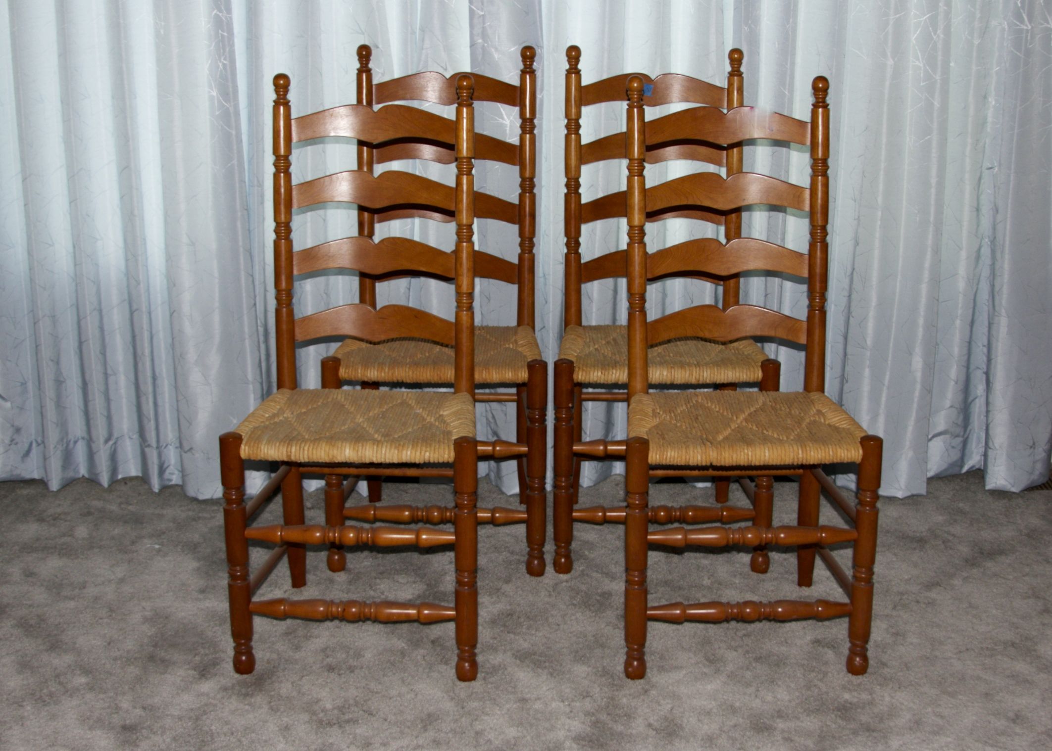 Natural Cherry Finish Ladder back Chairs With Woven Rush Seats