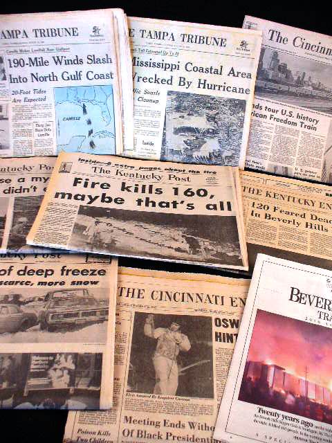 Vintage Newspapers: Beverly Hills Fire, Hurricane Camille, More