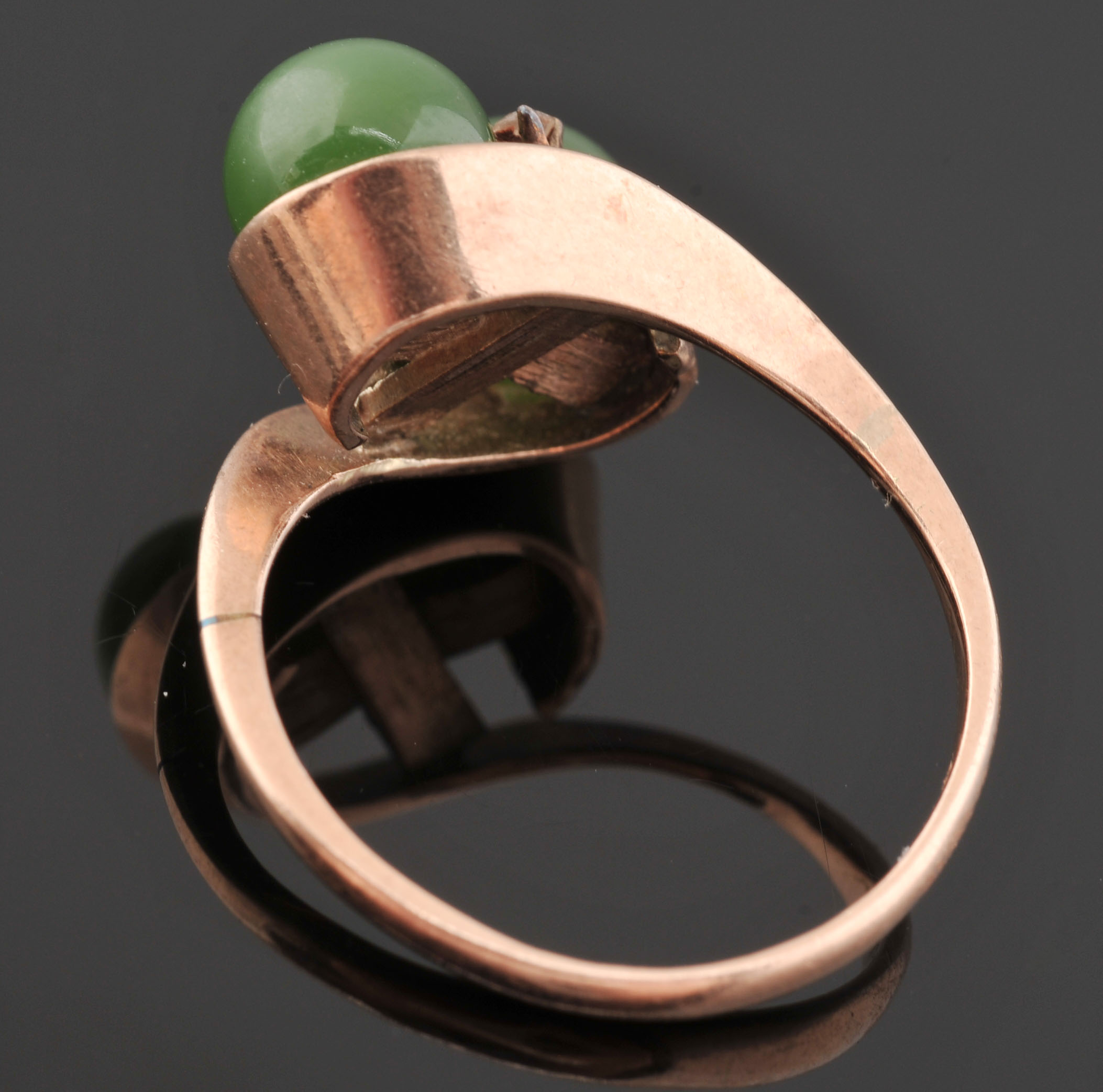14 K Rose Gold Serpentine and Crystal Ring