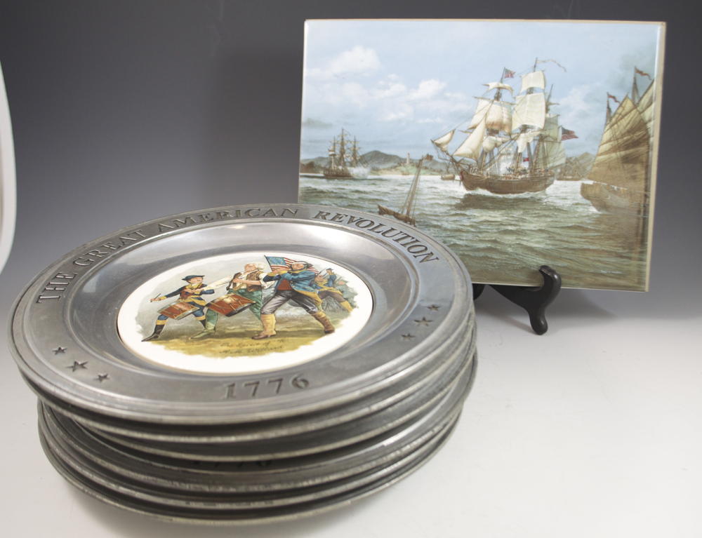 6 Great American Revolution Pewter Plates, Porcelain Work of Art