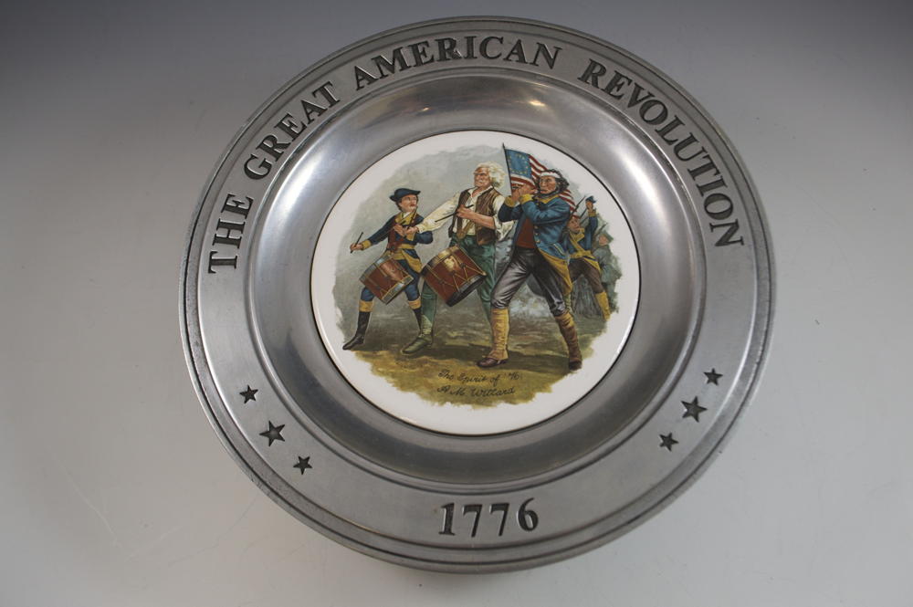 6 Great American Revolution Pewter Plates, Porcelain Work of Art