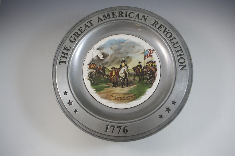 6 Great American Revolution Pewter Plates, Porcelain Work of Art