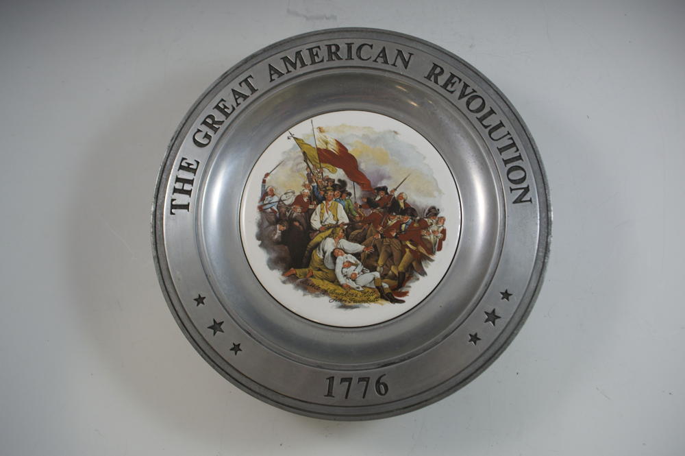 6 Great American Revolution Pewter Plates, Porcelain Work of Art