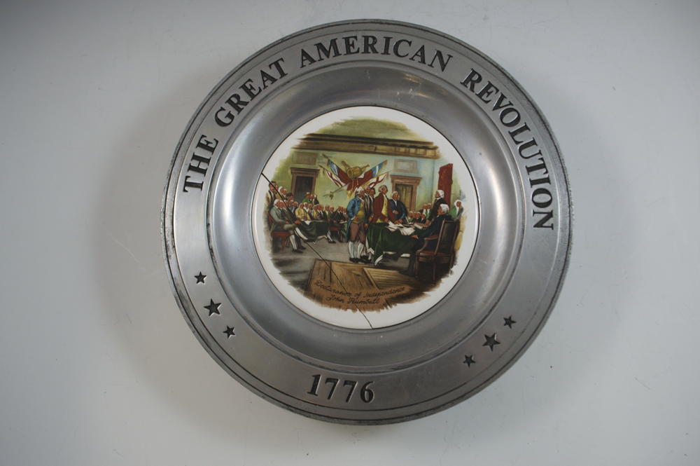6 Great American Revolution Pewter Plates, Porcelain Work of Art