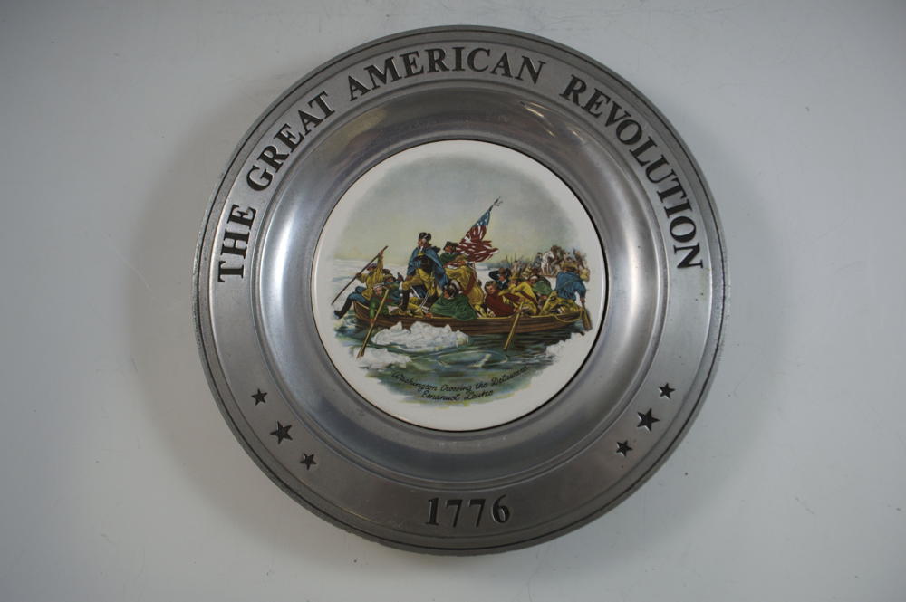 6 Great American Revolution Pewter Plates, Porcelain Work of Art