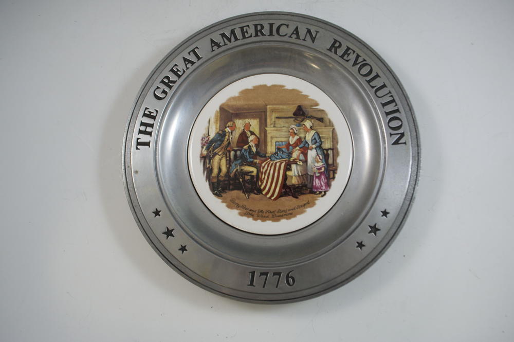 6 Great American Revolution Pewter Plates, Porcelain Work of Art