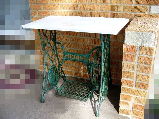 Vintage Singer Foot Pedal Sewing Machine Frame with Marble Table