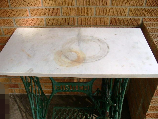 Vintage Singer Foot Pedal Sewing Machine Frame with Marble Table