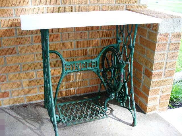 Vintage Singer Foot Pedal Sewing Machine Frame with Marble Table