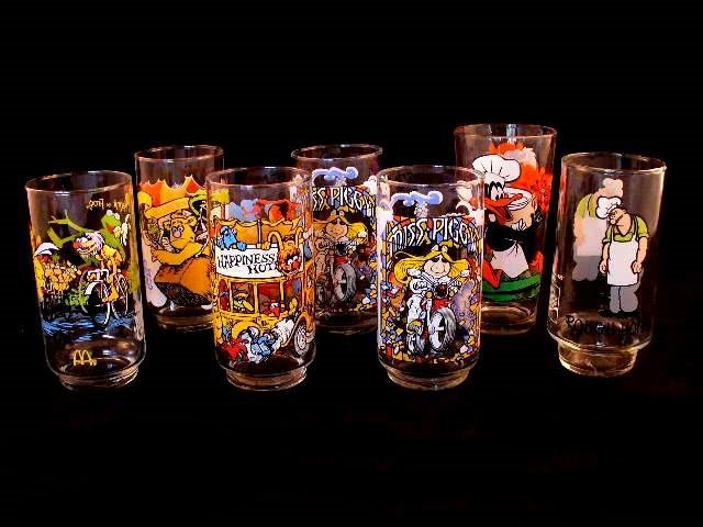 Set of Eight Glasses with Muppets, Disney Characters and More