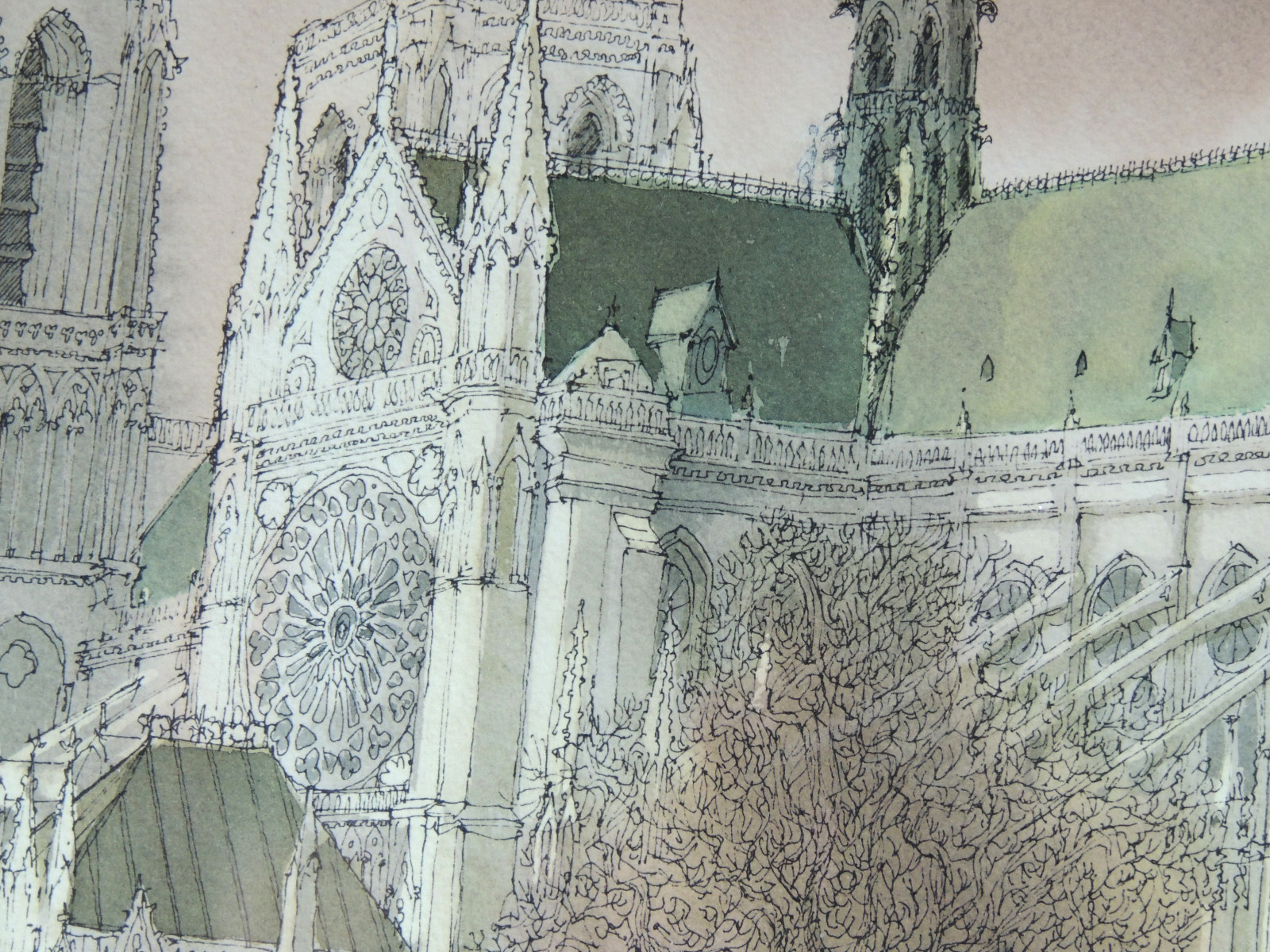 Original Watercolor and Ink of Notre Dame by Norbert Smith