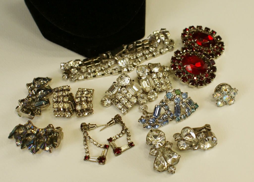 Large Group of Vintage Rhinestone Jewelry