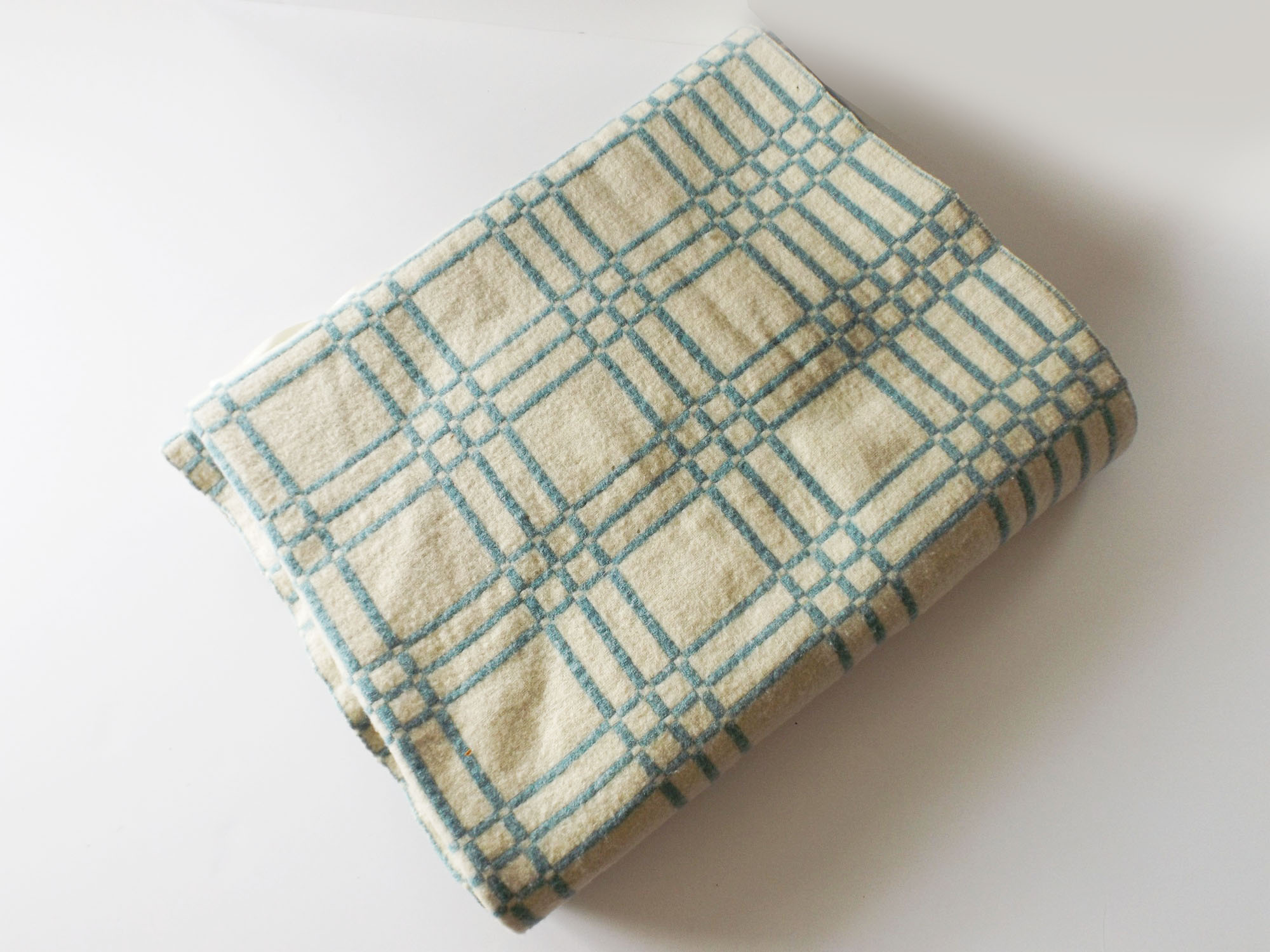 Vintage Homespun Wool Tattersall Blanket