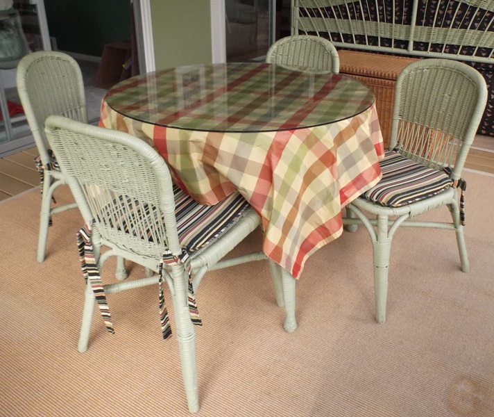 Pale Green Wicker Table and Chairs