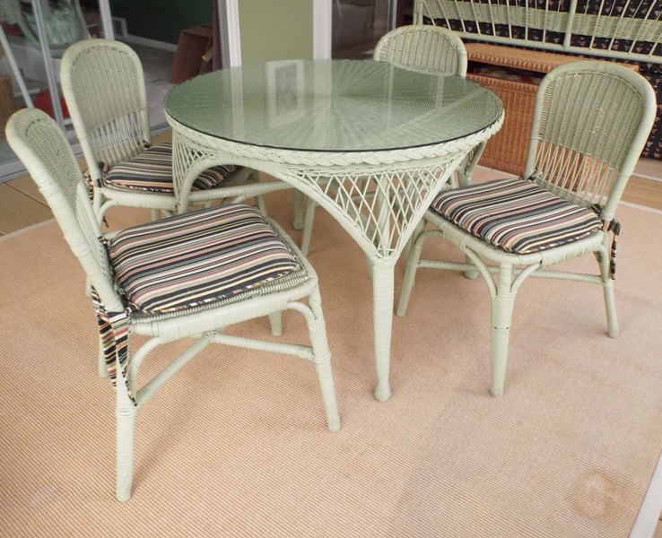 Pale Green Wicker Table and Chairs