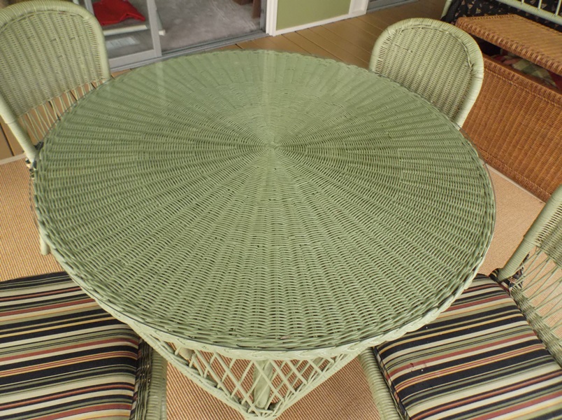 Pale Green Wicker Table and Chairs