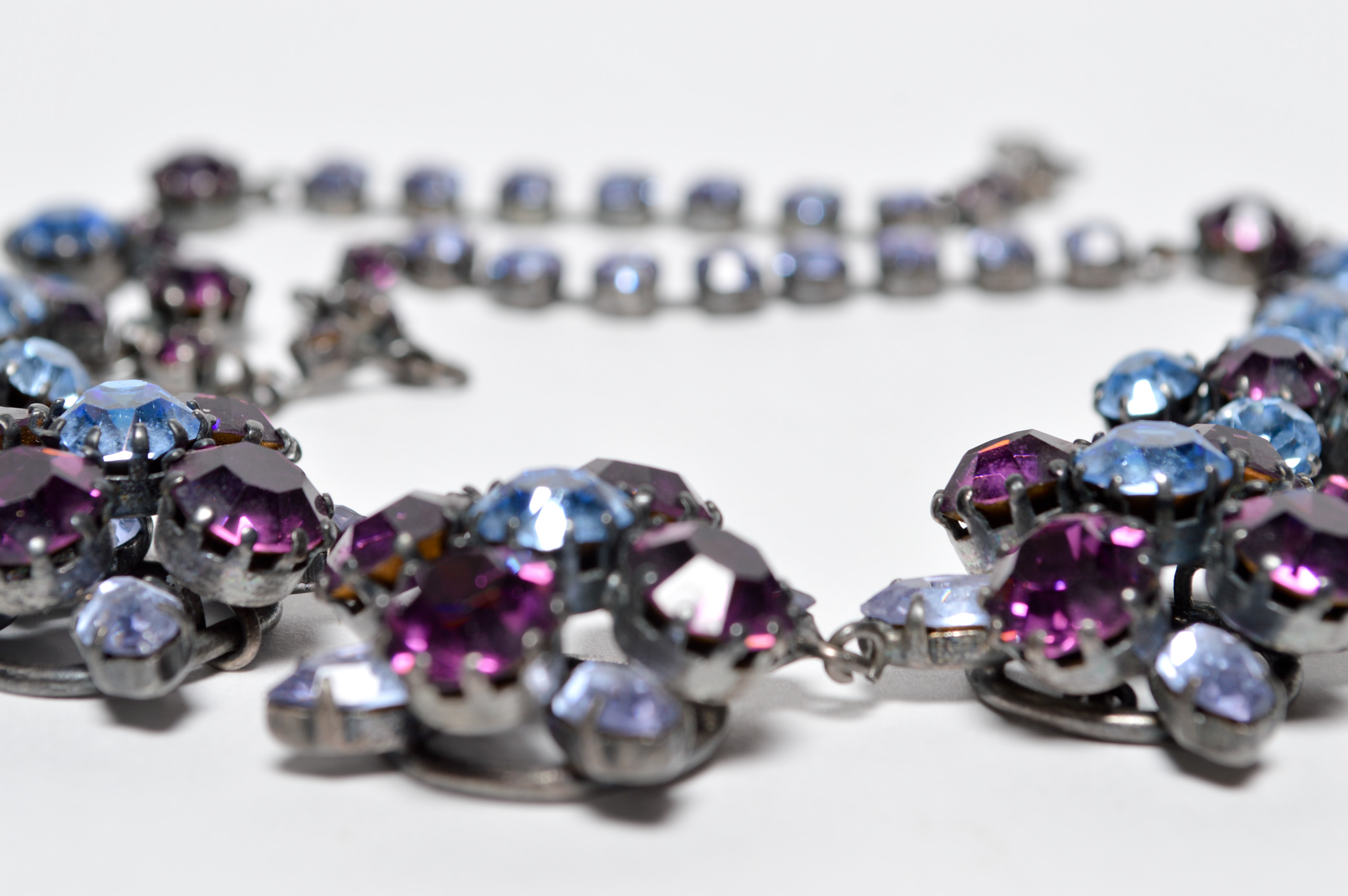 Vintage Austria Blue and Purple Rhinestone Choker