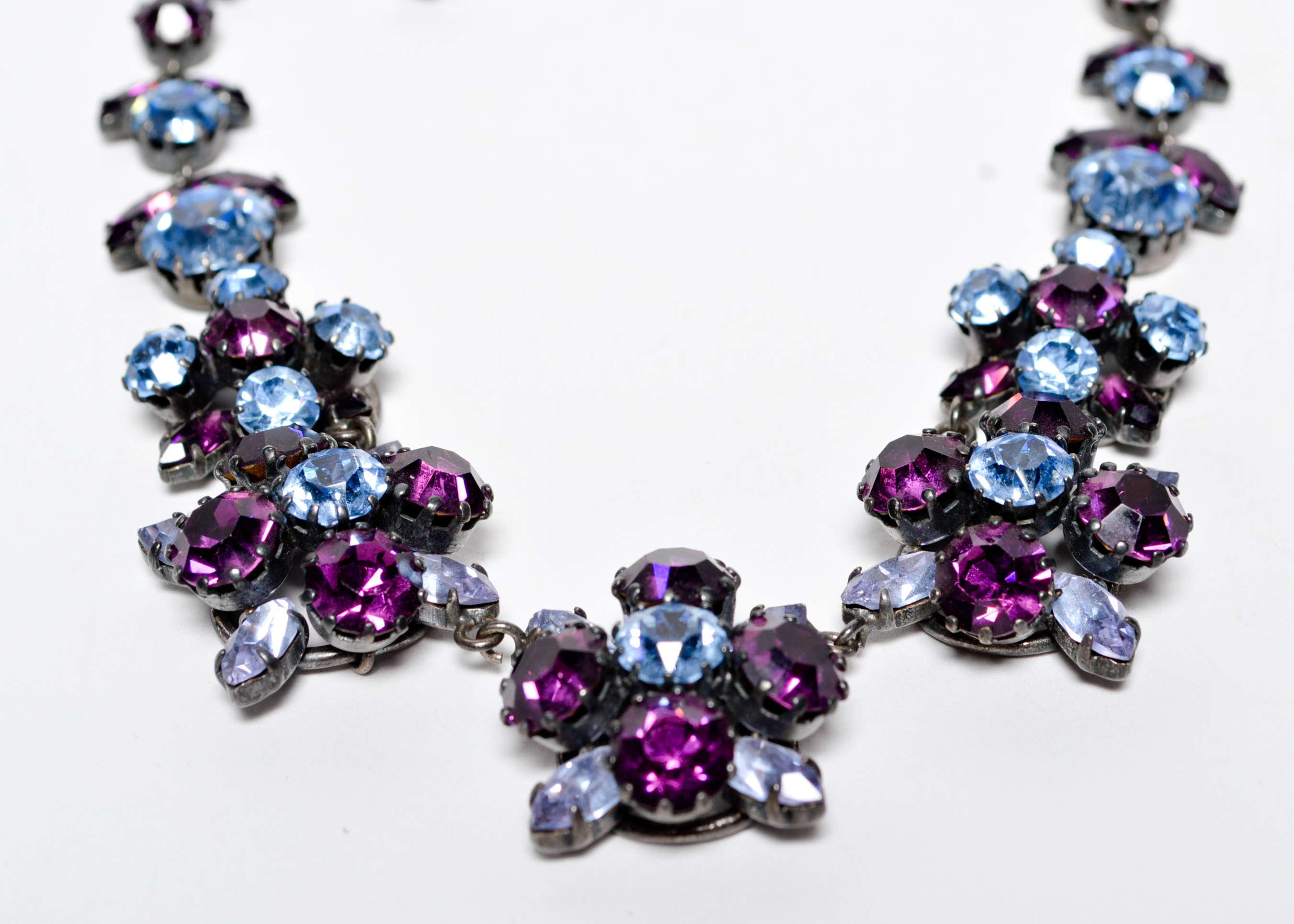 Vintage Austria Blue and Purple Rhinestone Choker