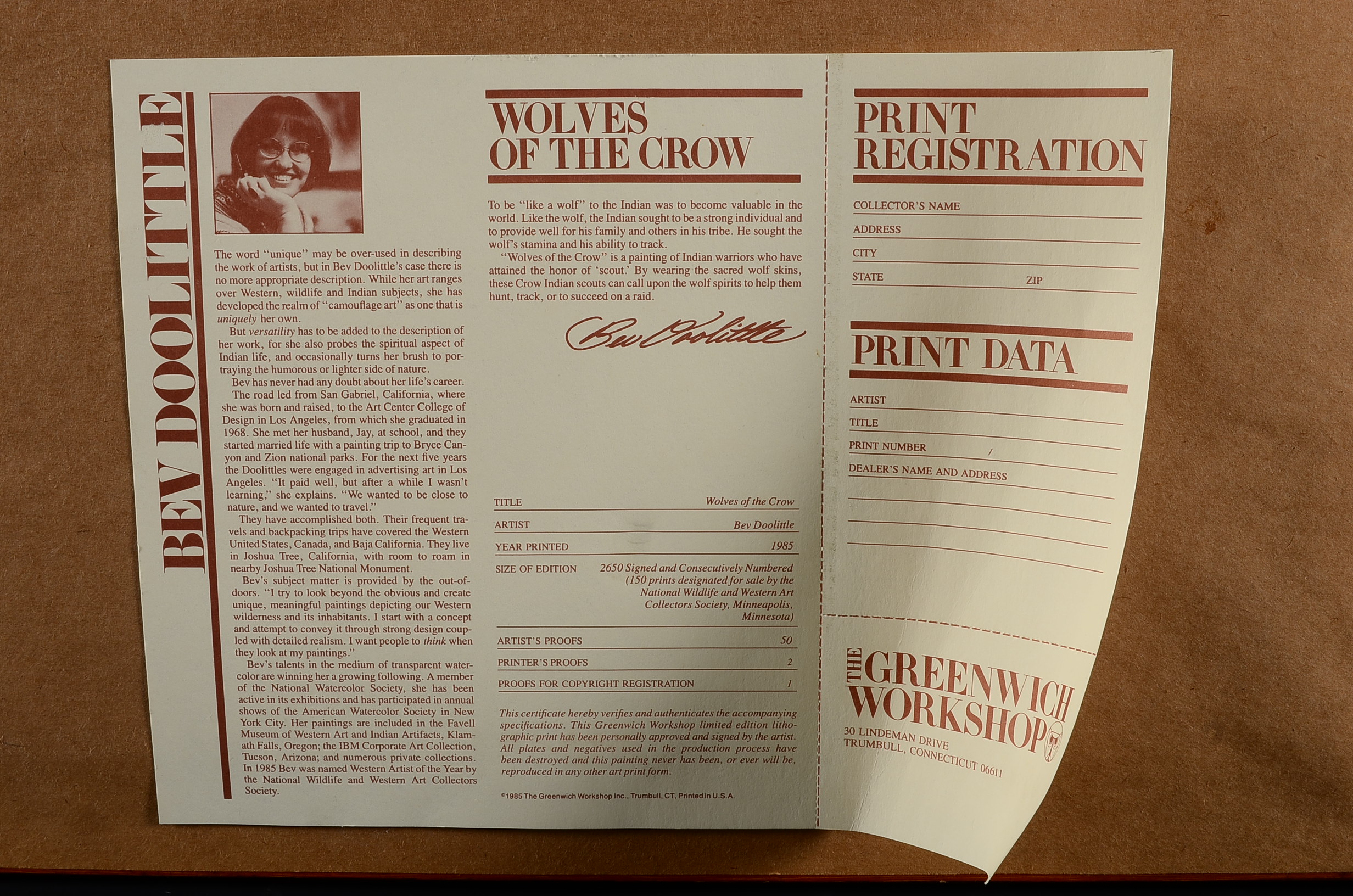 Framed Limited Edition Signed Bev Doolittle "Wolves of the Crow"