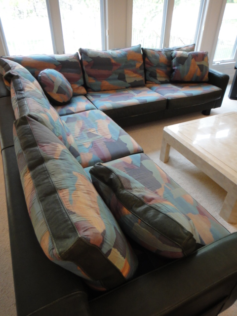 Roche Bobois Green Leather Sofa