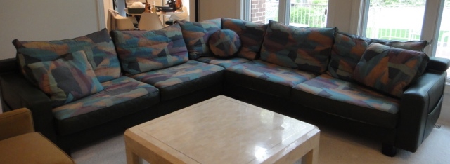 Roche Bobois Green Leather Sofa