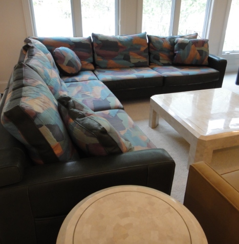 Roche Bobois Green Leather Sofa