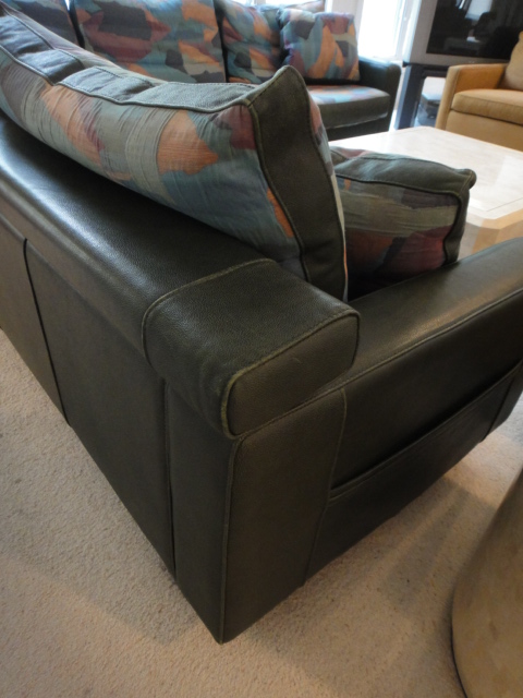 Roche Bobois Green Leather Sofa