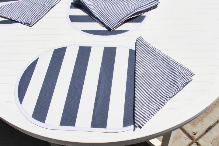 Grosfillex Oval Club Table, Chairs, Umbrella and Table Linens