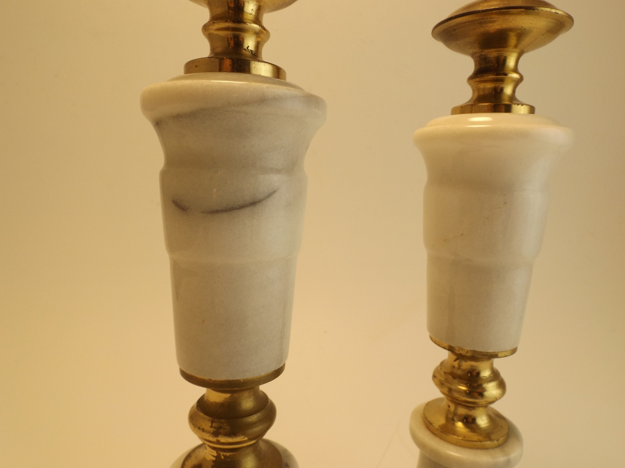 Pair of White Marble and Brass Candleholders