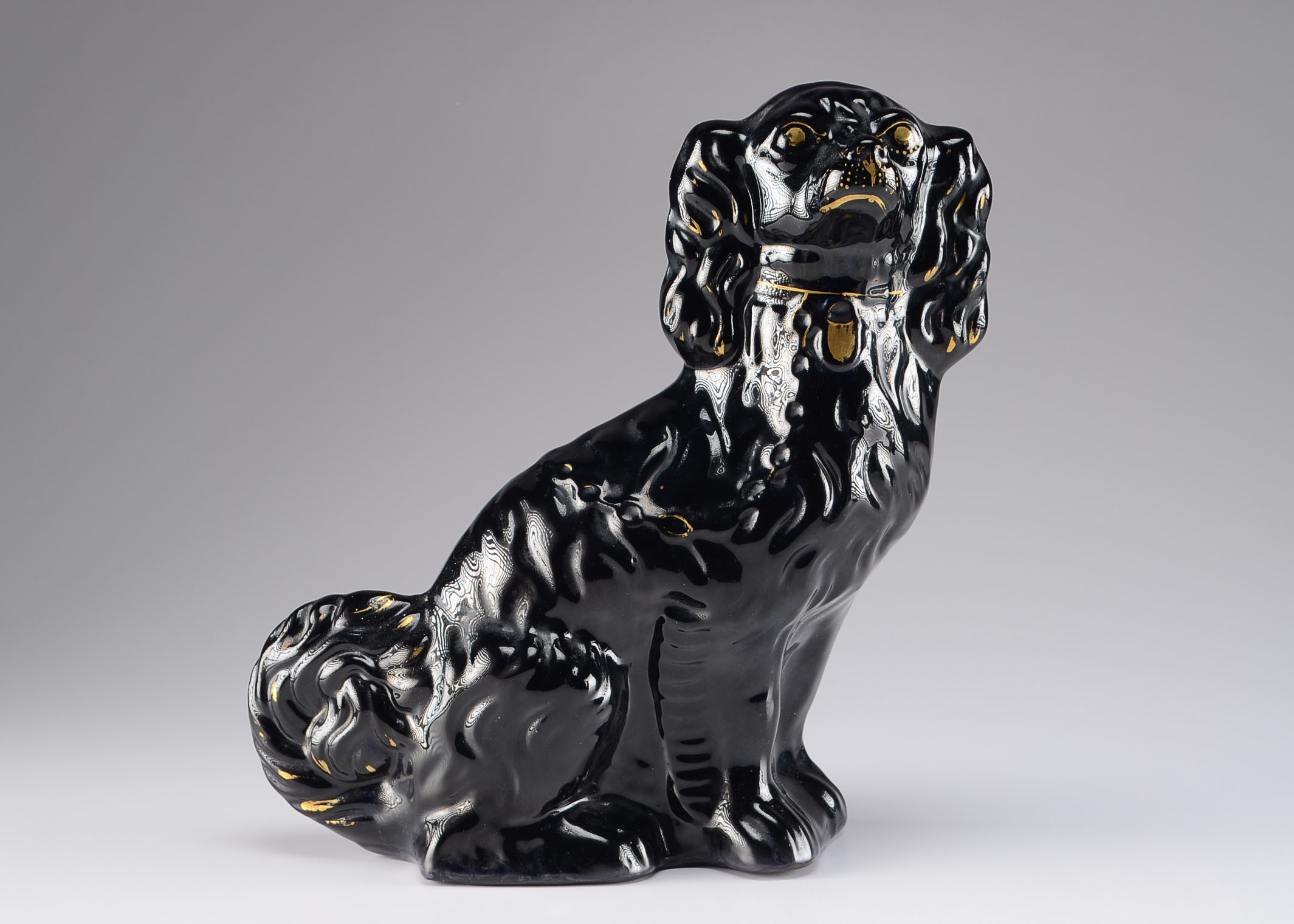 Pair of Rare Black Glaze Staffordshire Dogs