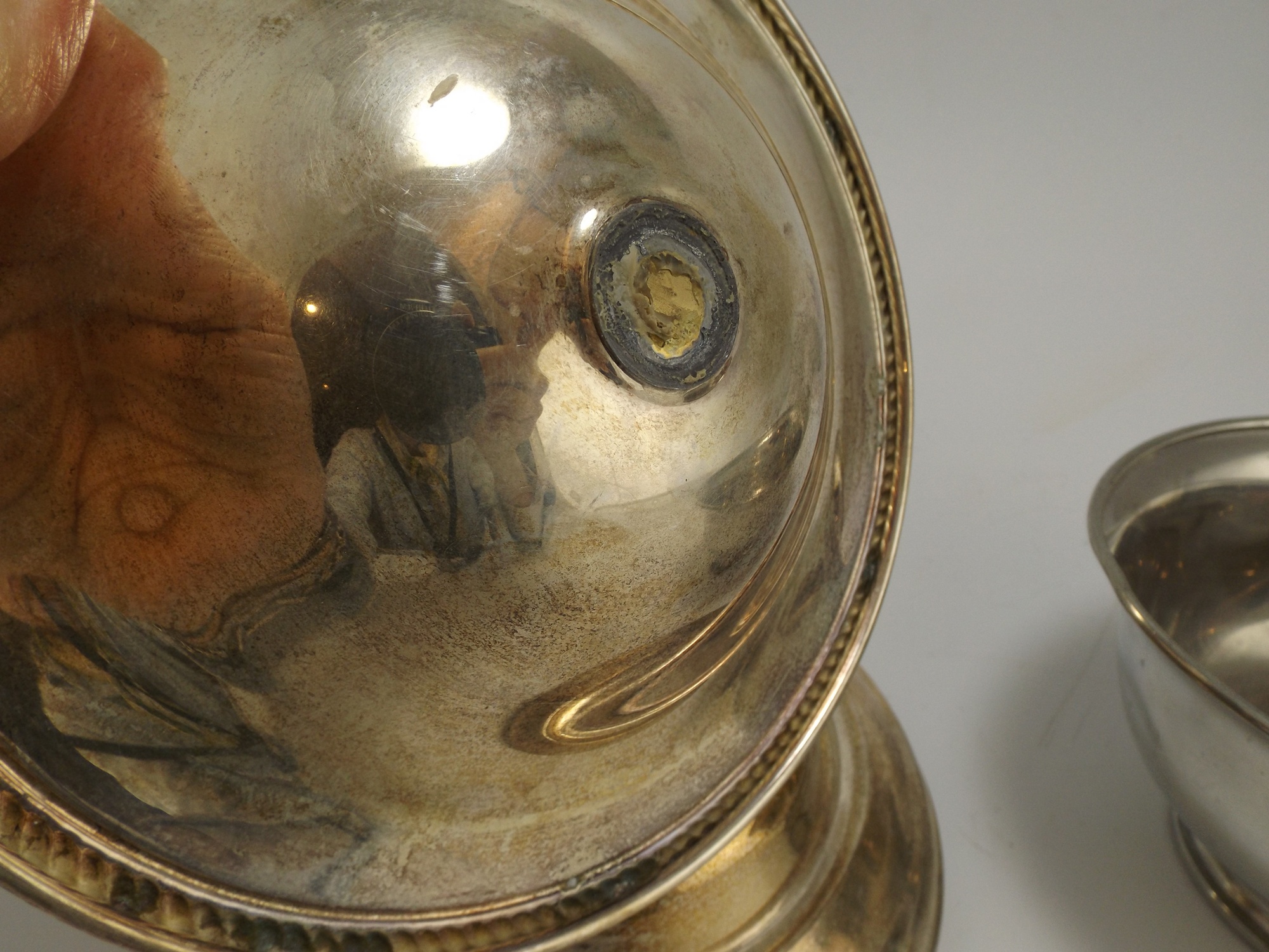 Pewter Bowls and a Silver Plate Compote