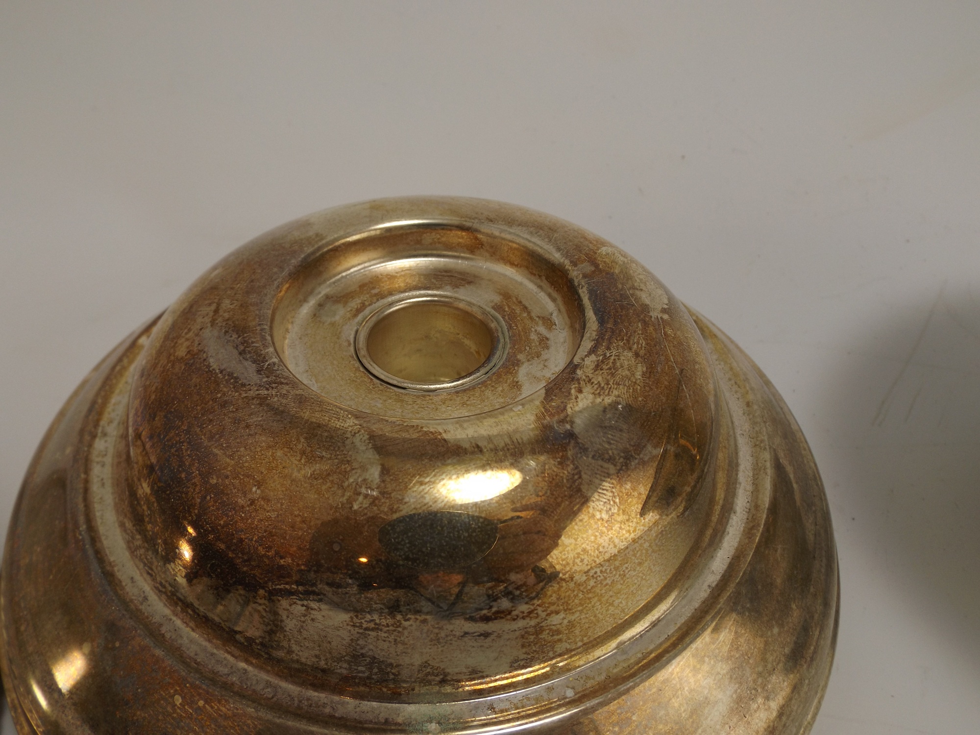 Pewter Bowls and a Silver Plate Compote