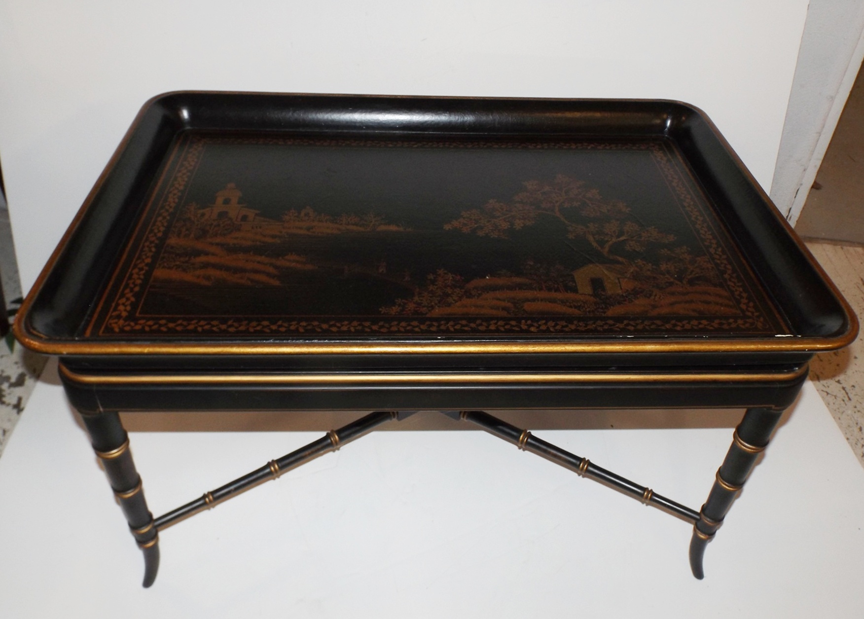 Black Lacquered Chinoiserie Cocktail Table