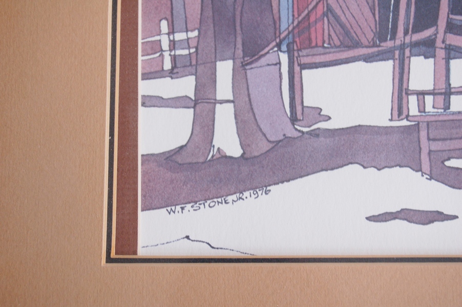 'Red Barn in the Snow' by W.F. Stone 