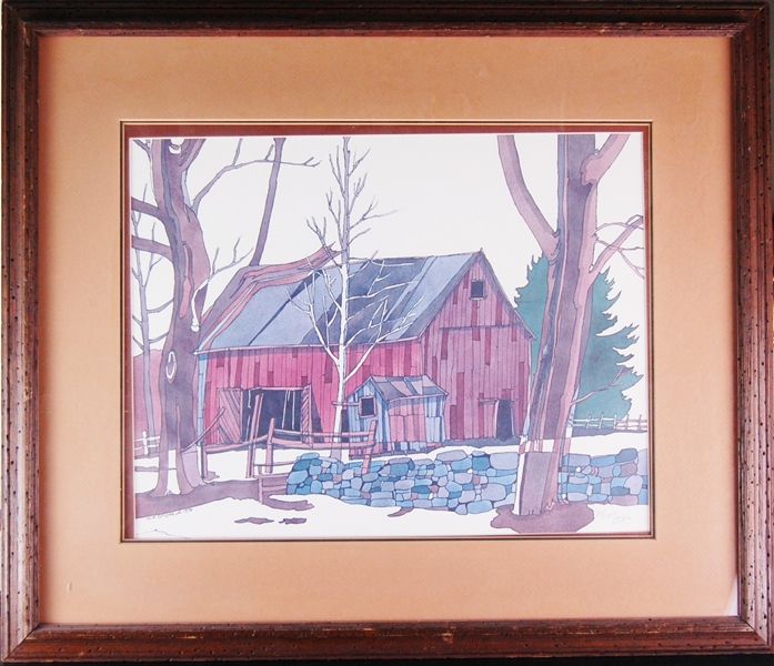 'Red Barn in the Snow' by W.F. Stone 
