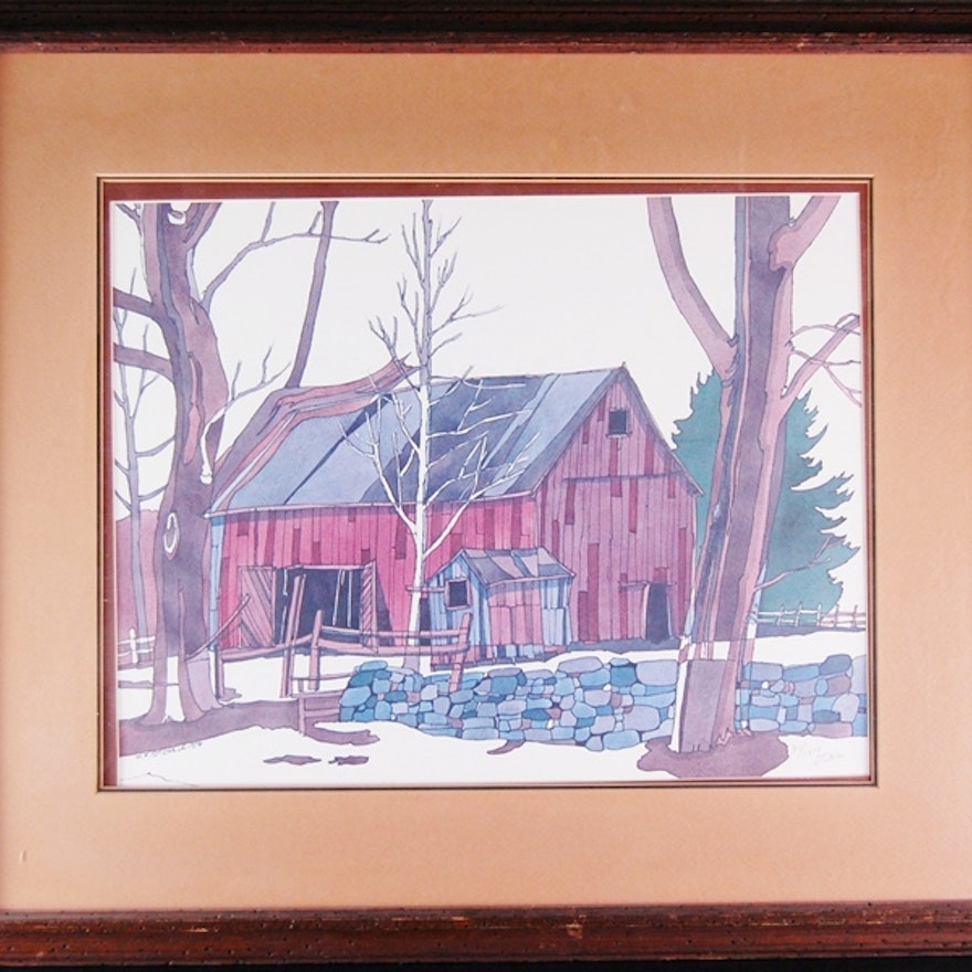 'Red Barn in the Snow' by W.F. Stone 